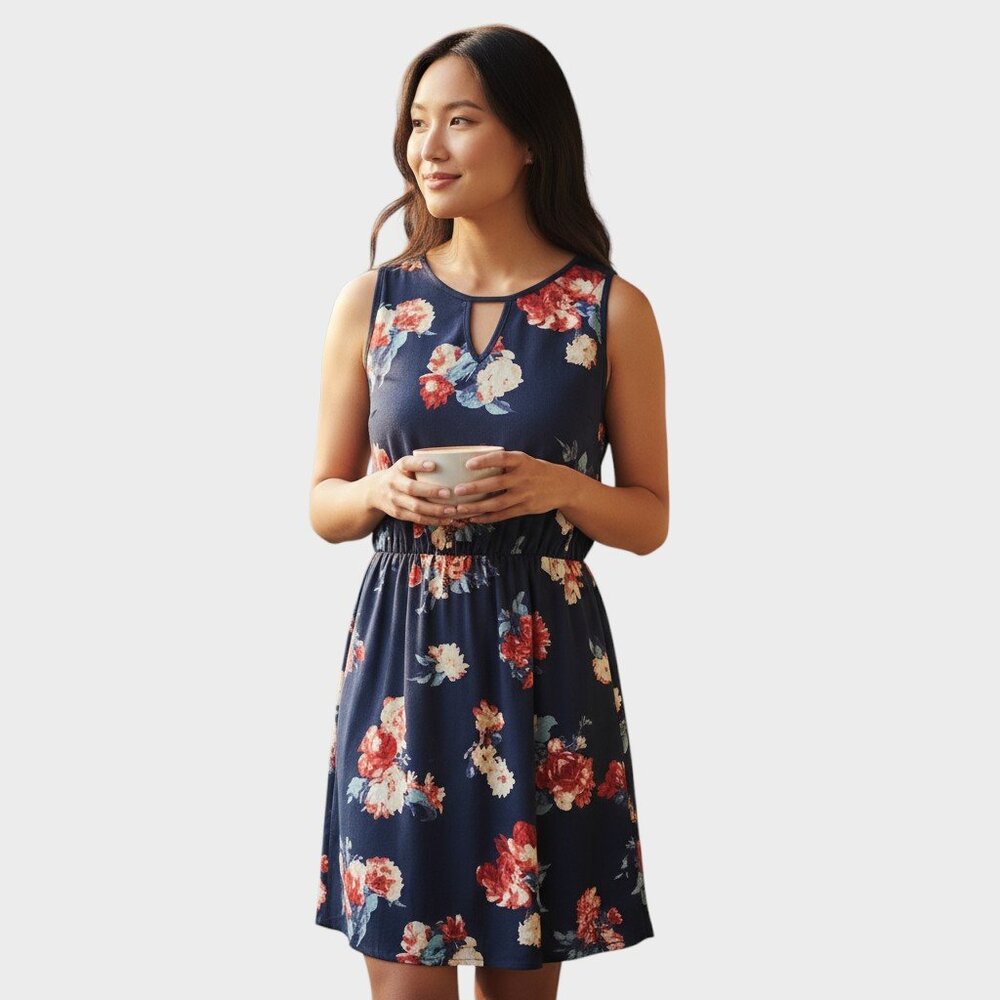 Market & Spruce Large Womens Blue Floral Sleeveless Dress Office Siren Chic